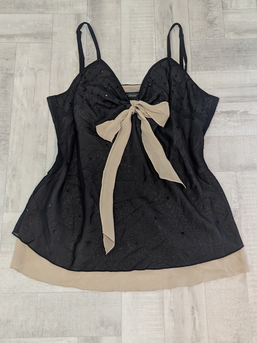 NWT Vintage Y2K Venezia Womens 18 Sheer Babydoll Tank Top Sequin Fairy Grunge